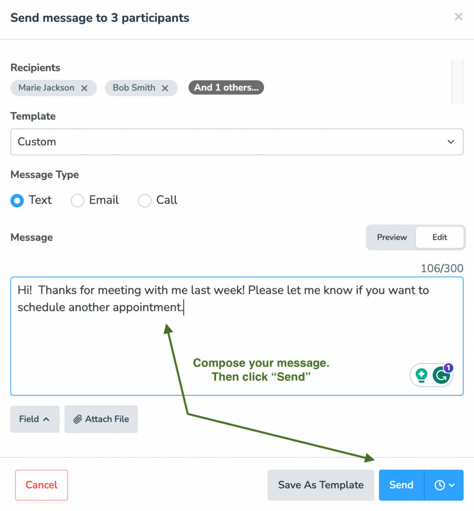 entering customer text message in the compose to all messaging feature in apptoto 