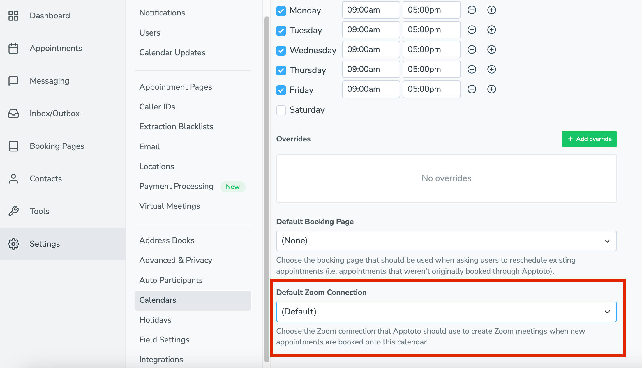 Set which Zoom account you want Apptoto to automatically create new meetings under.