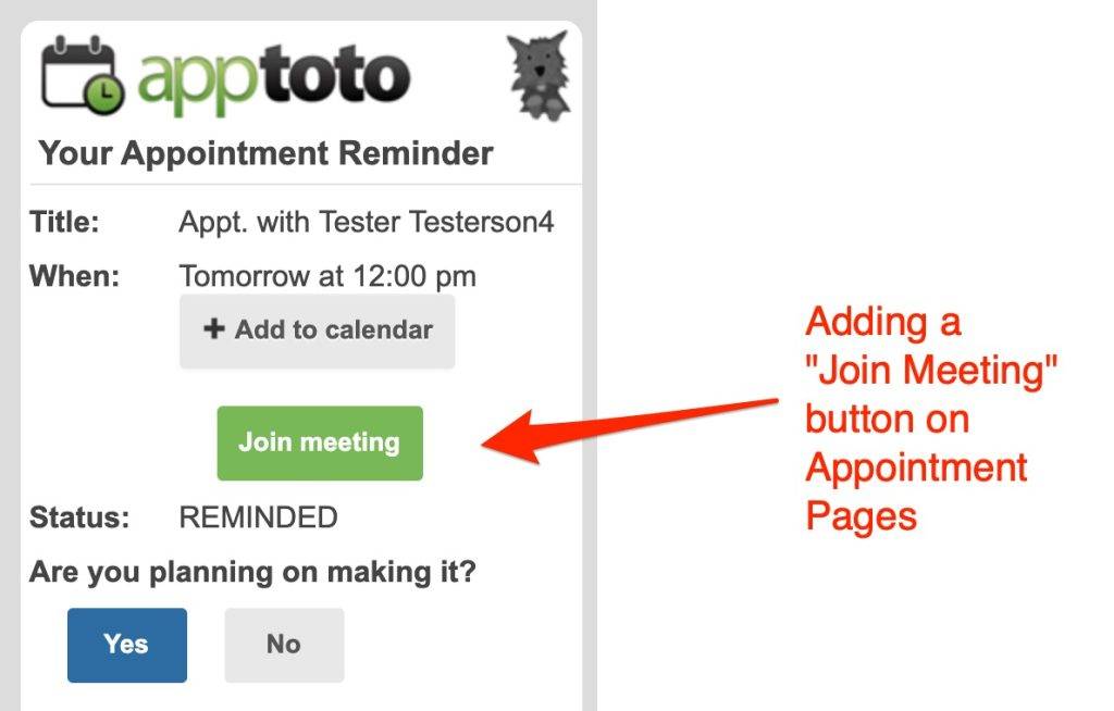 Add virtual "join meeting" button on appointment pages
