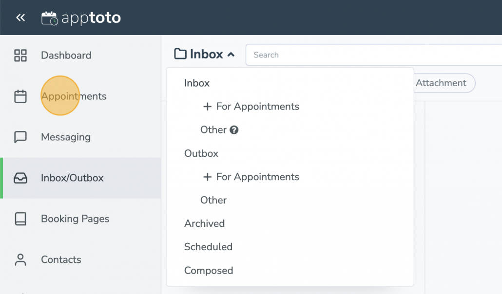 Inbox/Outbox tab in Apptoto