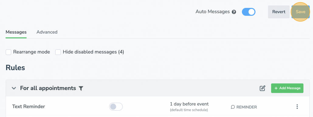 save new auto-messaging rule in Apptoto