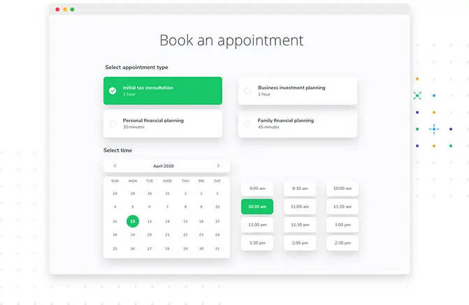 Apptoto online booking pages with four different appointment types