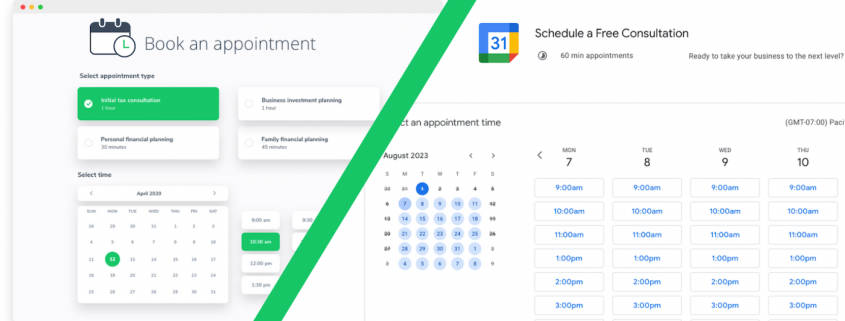Apptoto versus Google appointment scheduling page
