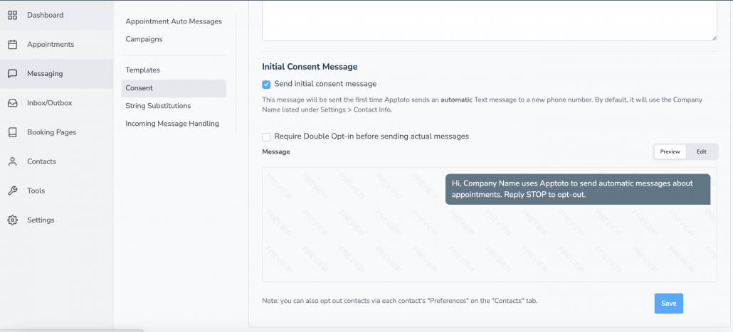 send an initial consent message before sending reminder text messages to clients.