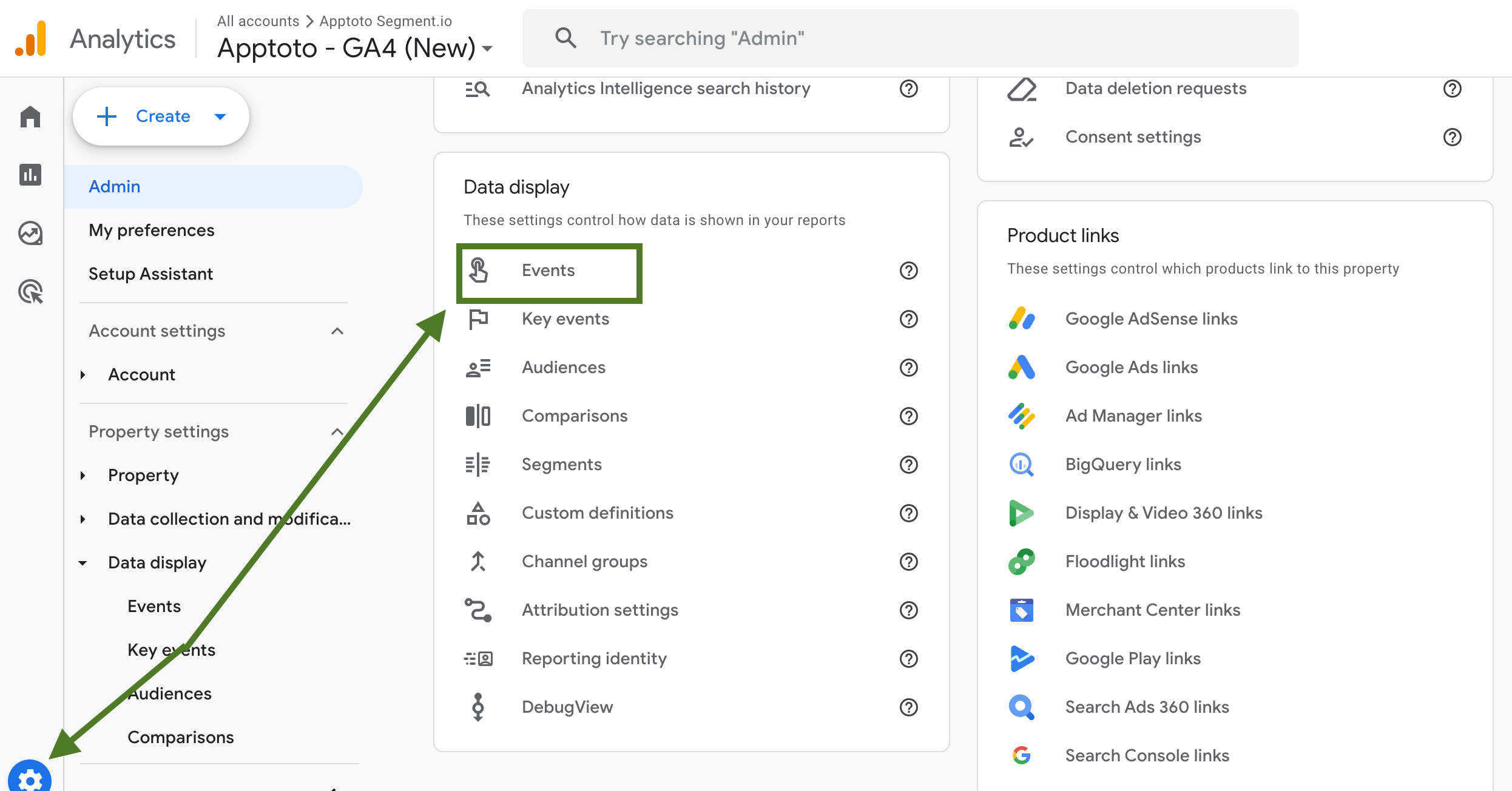 Navigate to Data Display in GA4 and click