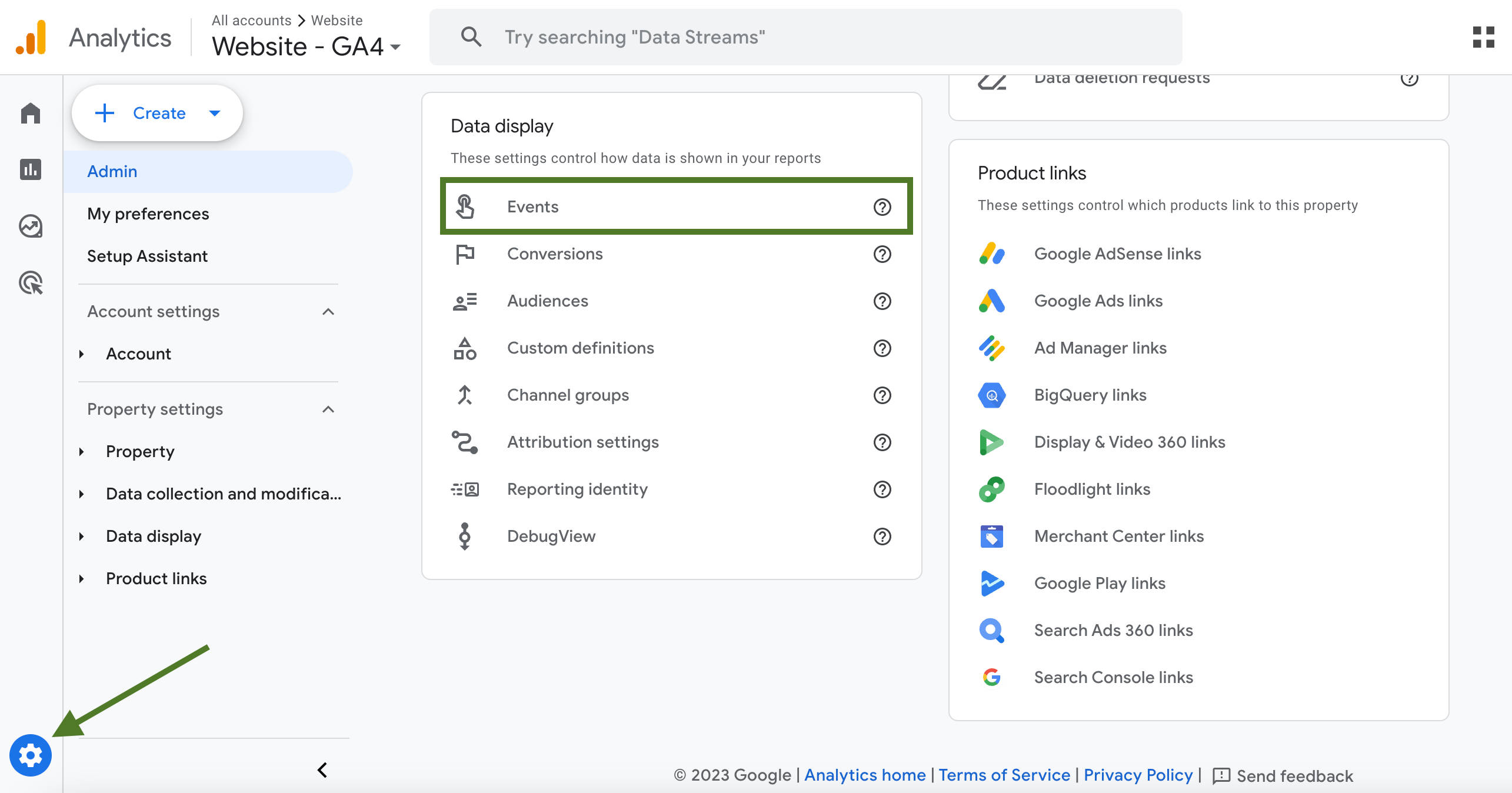 Navigate to Data Display in GA4 and click 