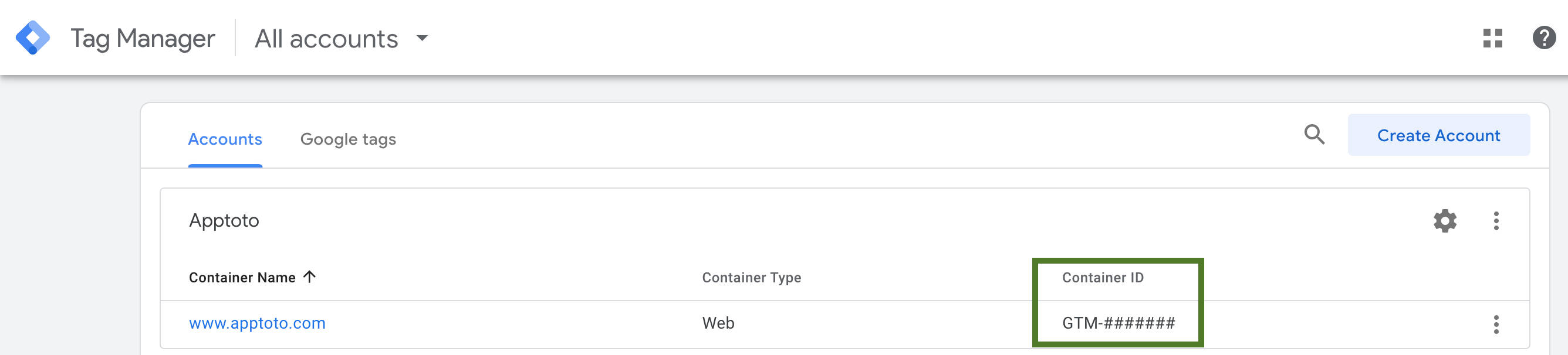 Copy your Google Tag Manager container ID