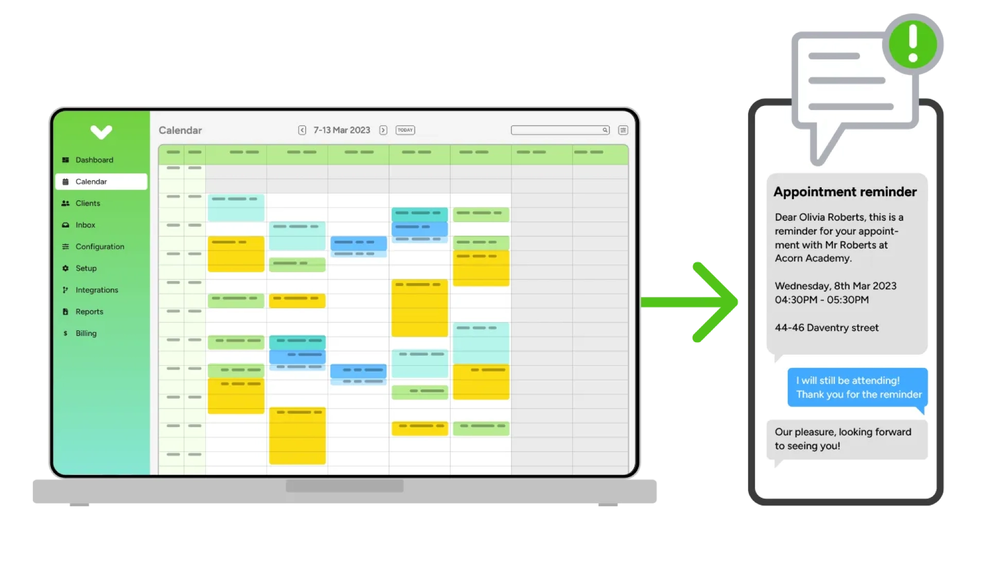 Sign In Scheduling Appointment Reminder and calendar view