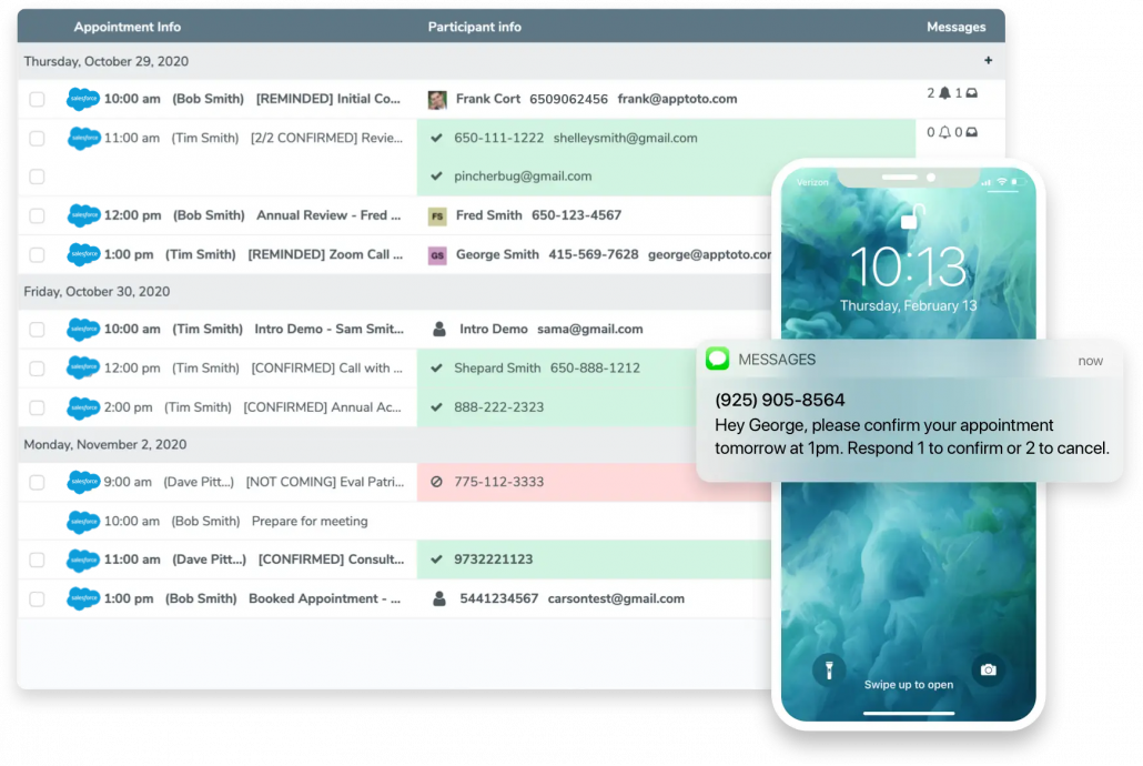 text message reminder for appointment on salesforce calendar