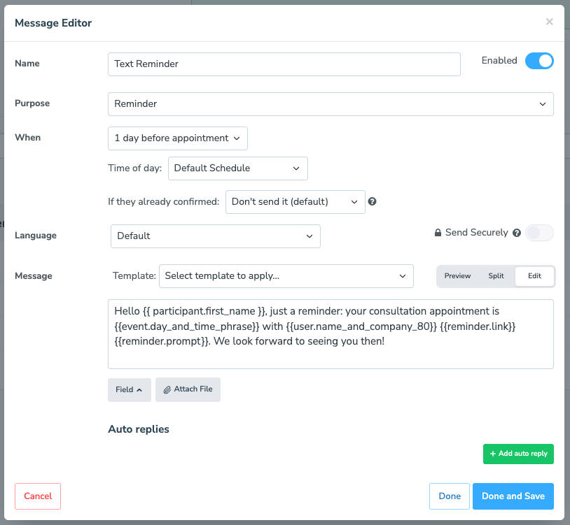 Edit your Google Calendar text message reminder