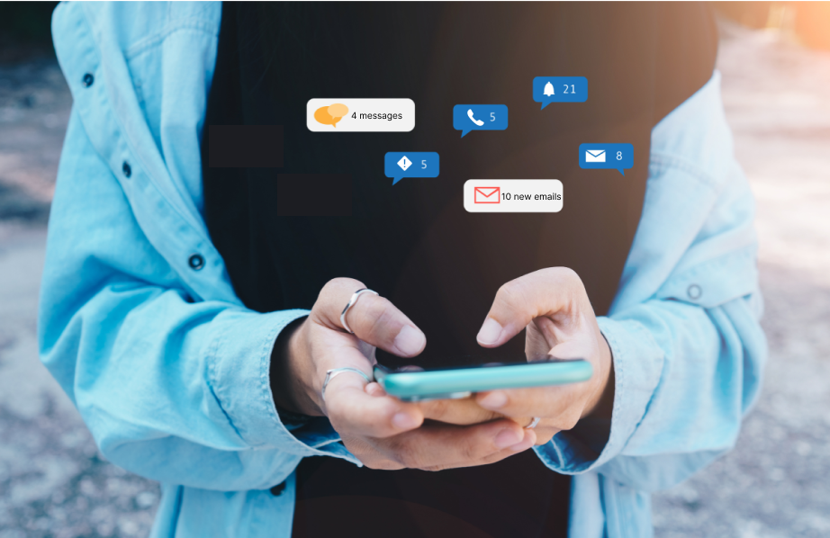 Multiple emails, notifications, and texts on a mobile phone