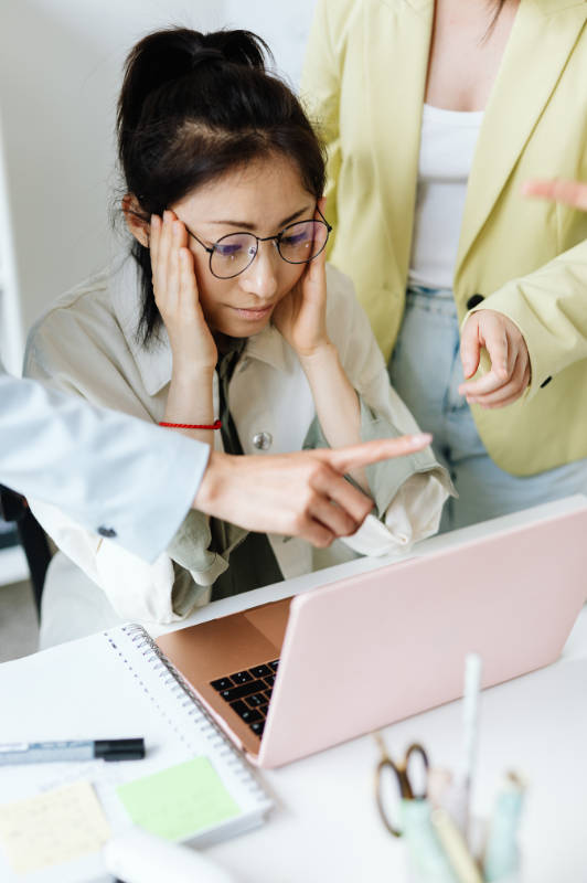 Woman ignoring feedback of clients