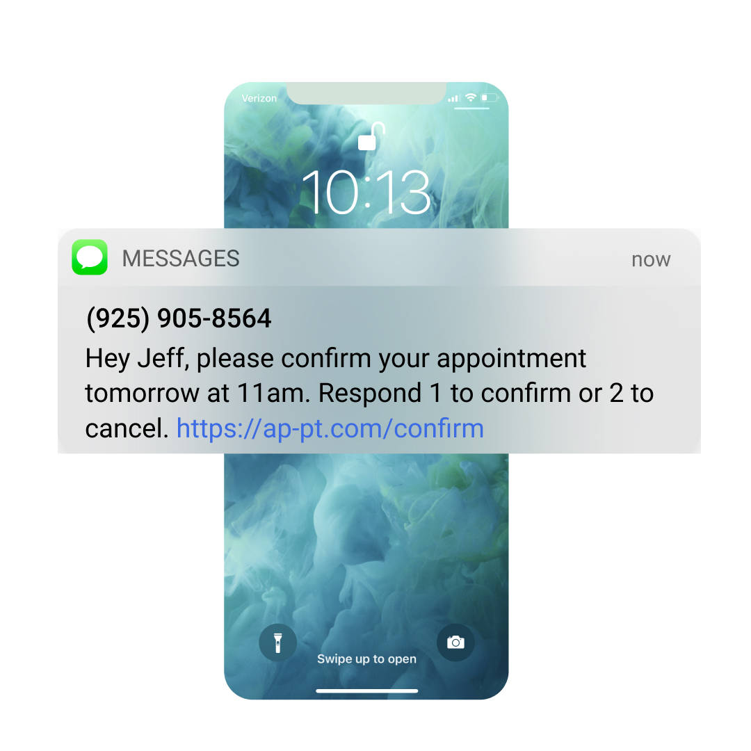 A confirmation text message sent to a client using appointment confirmation software