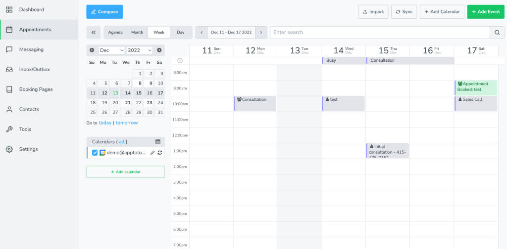 Double-clicking an empty time slot allows you to create a new appointment event.