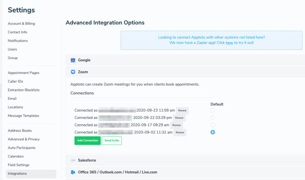 Choose which team member Apptoto will use as the default to create new meetings.