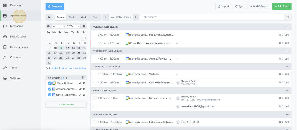 Review your appointments on the Appointments tab