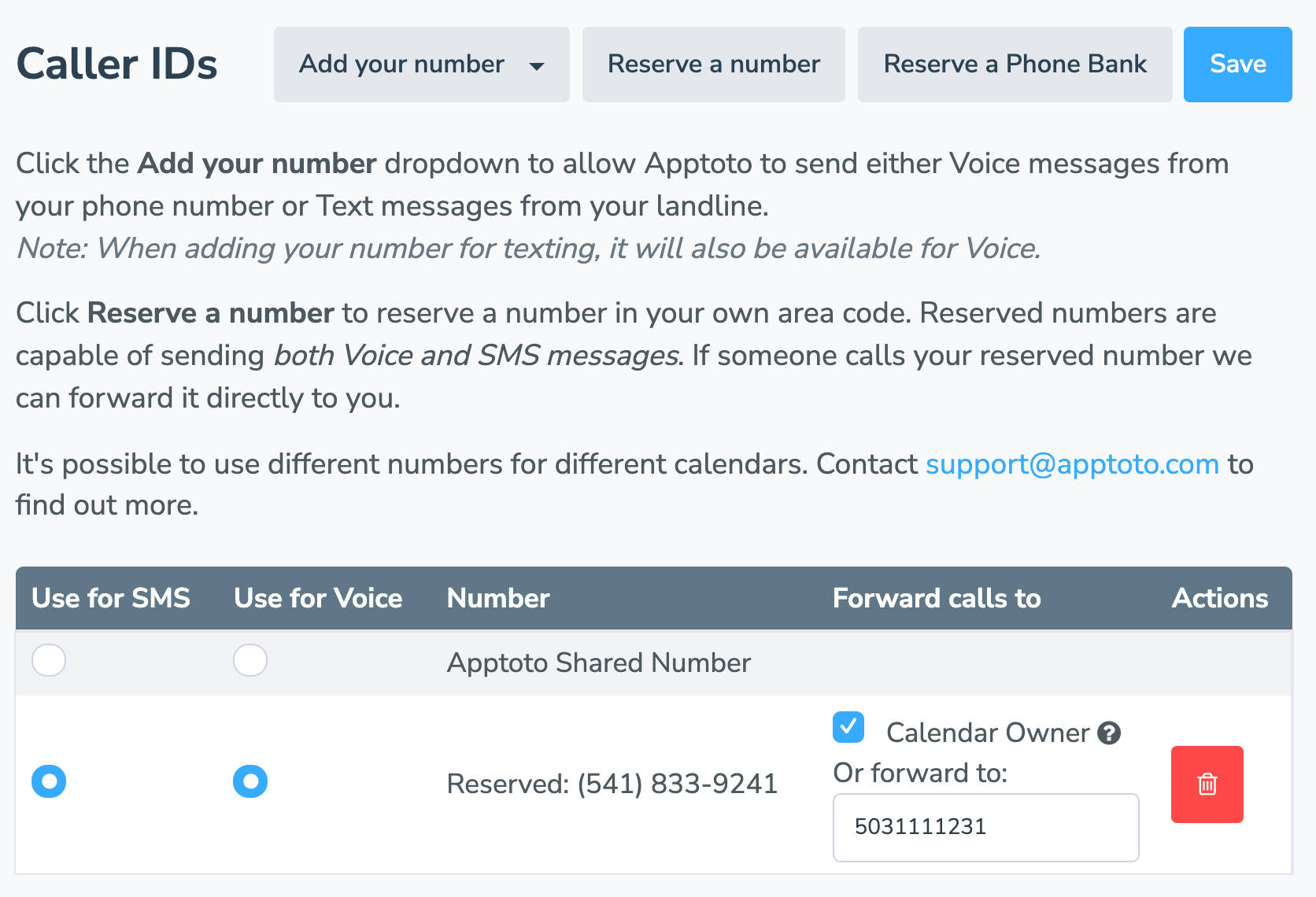 Setting Up Caller IDs in Apptoto