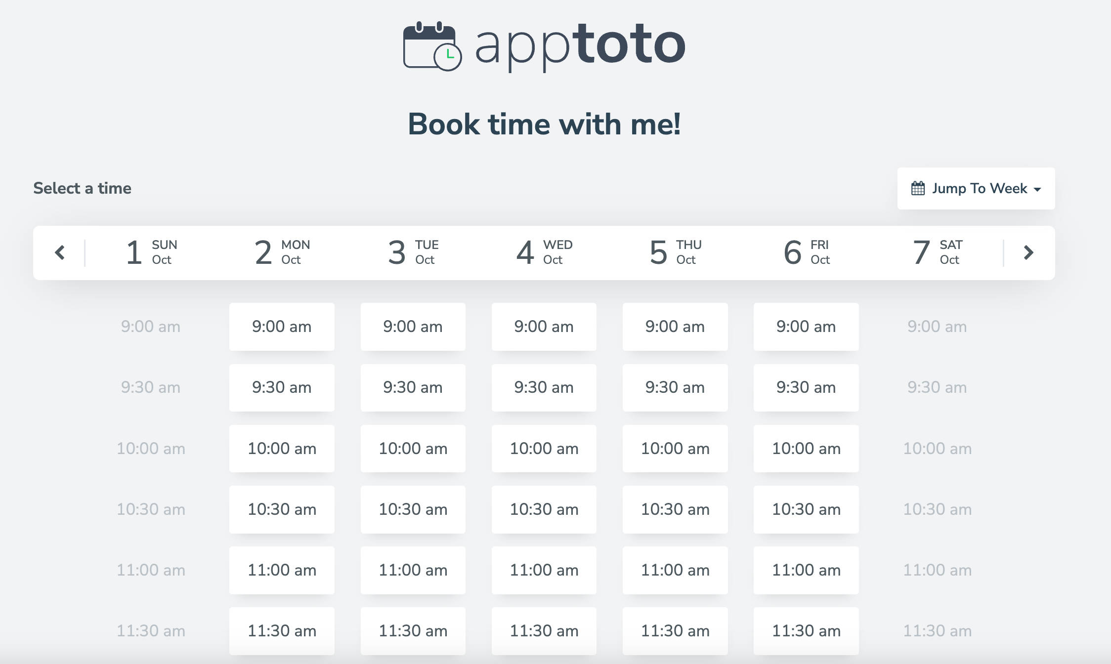 Apptoto booking page week view