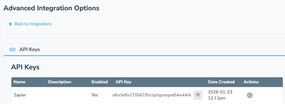 generate and copy an API key in Apptoto for Zapier