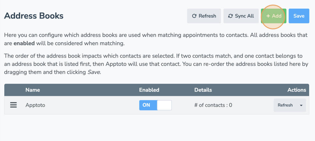 add new address book to apptoto in platform