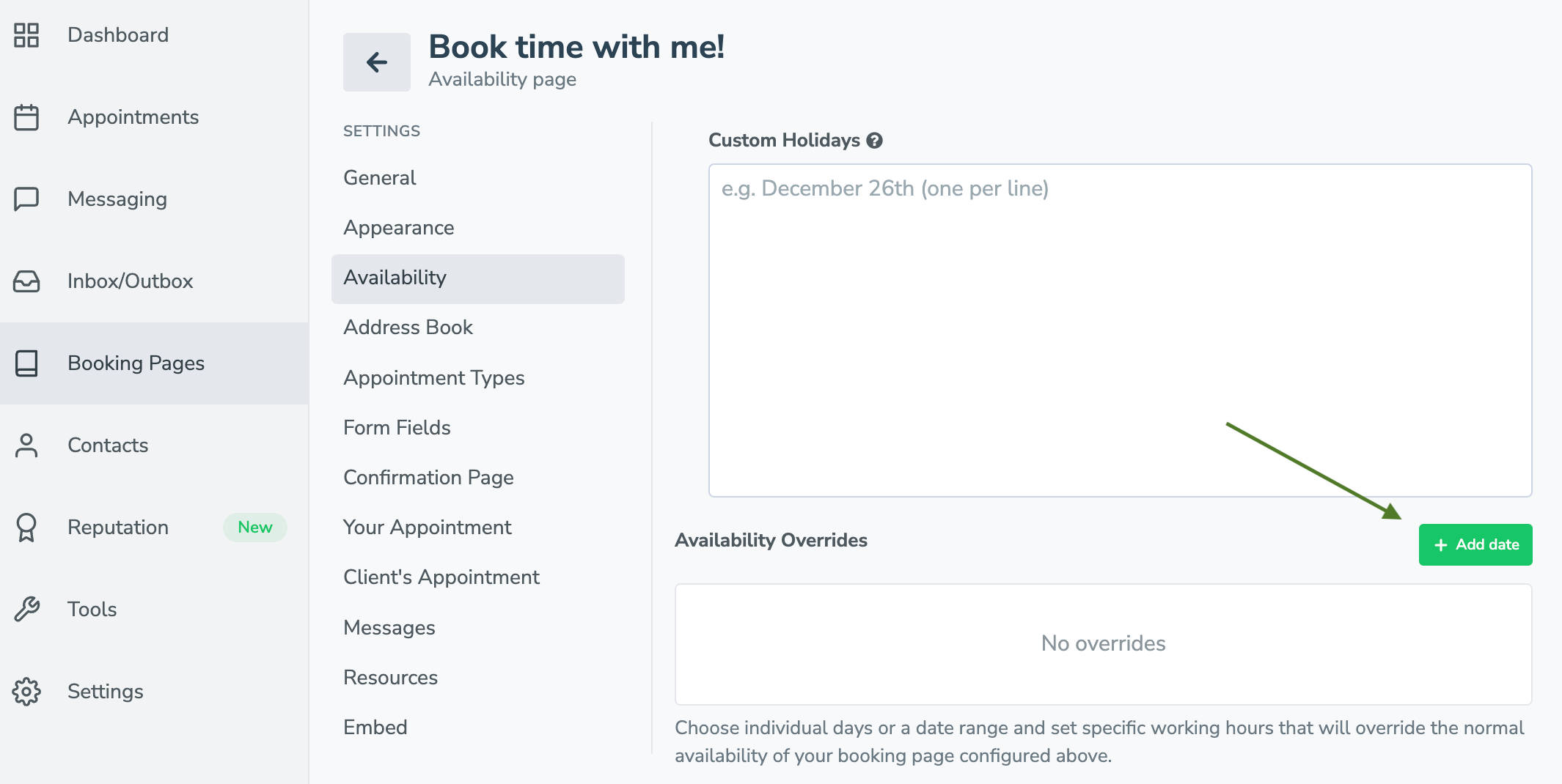 Set availability overrides at the booking page level