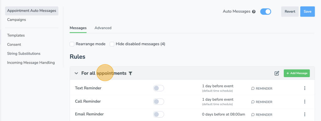 highlighting message sequence for all appointments