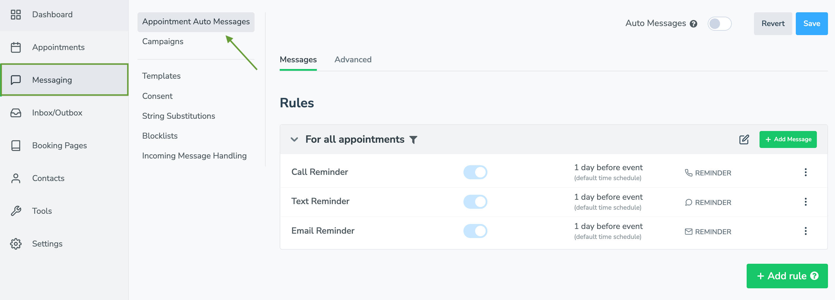 Default automated appointment reminders
