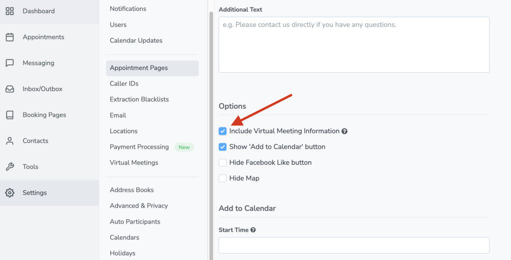 Include Virtual Meeting Information on the "Appointment Page" a client sees after booking
