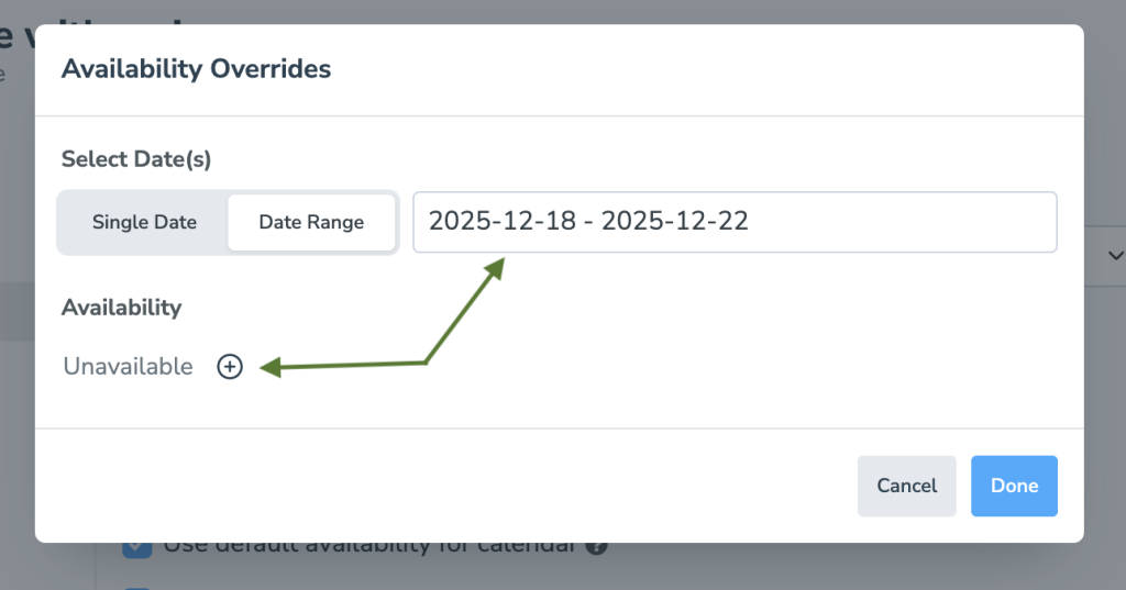 Availability override date range
