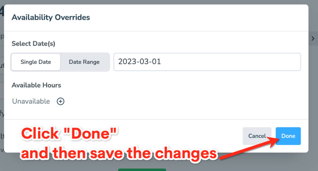 Save changes after setting availability overrides