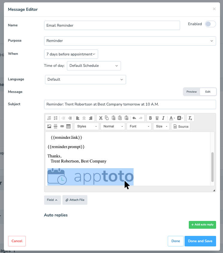 Apptoto image drag and drop to add images to emails