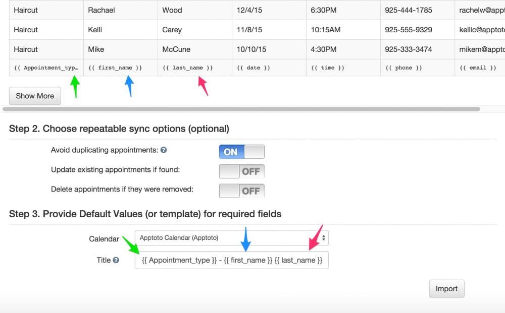 Setting to control how appointment titles from uploaded CSVs should display on Calendar