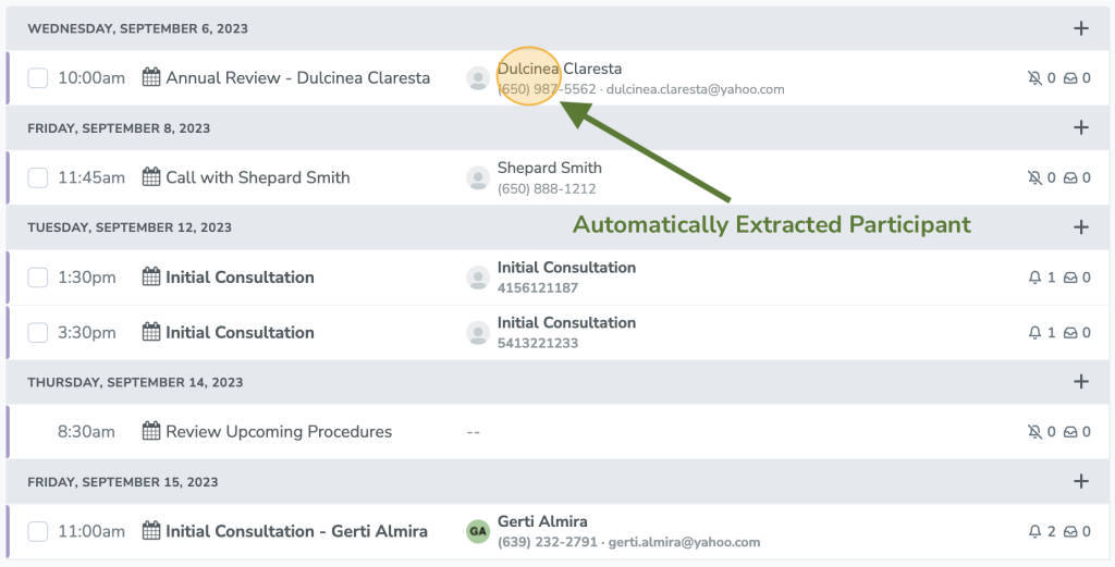 name automatically extracted and added to a meeting in Apptoto