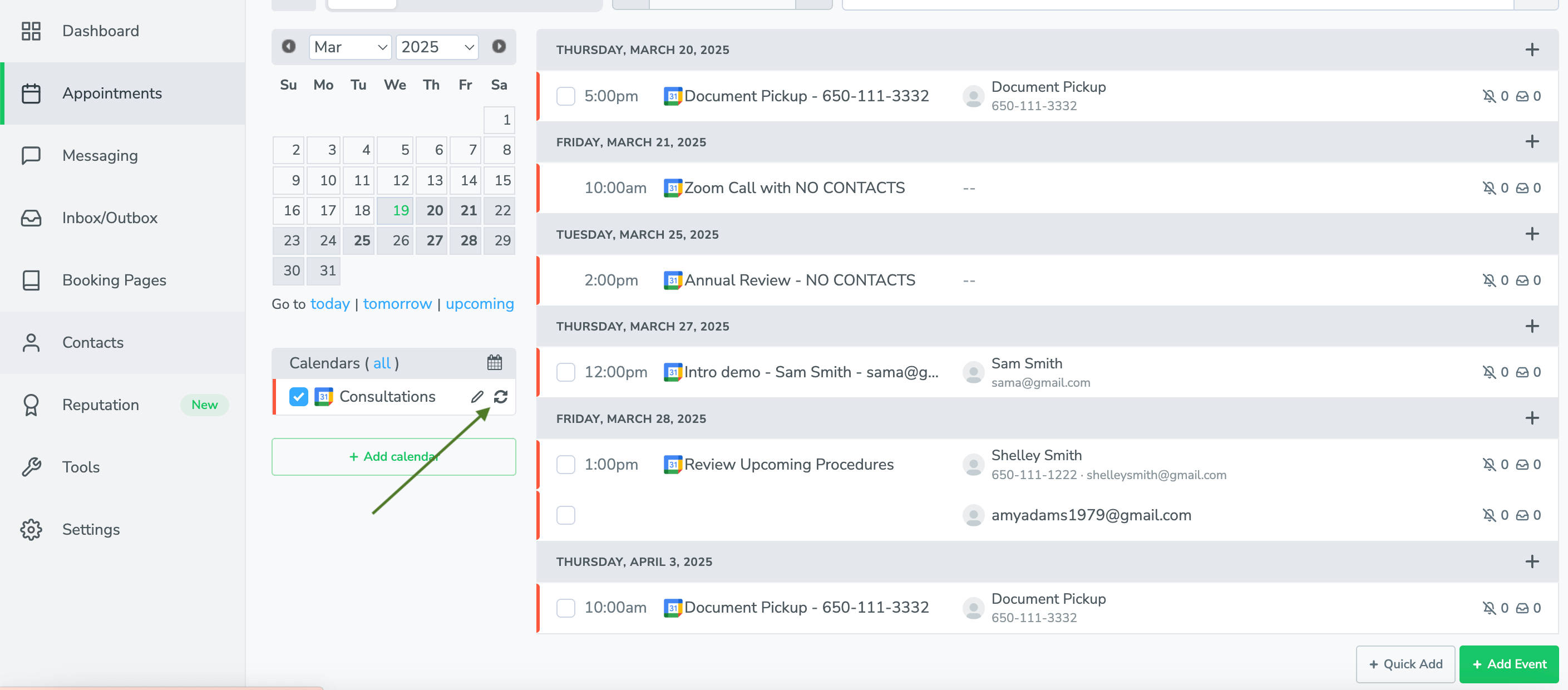 Sync new appointments from Google Calendar via the appointment tab