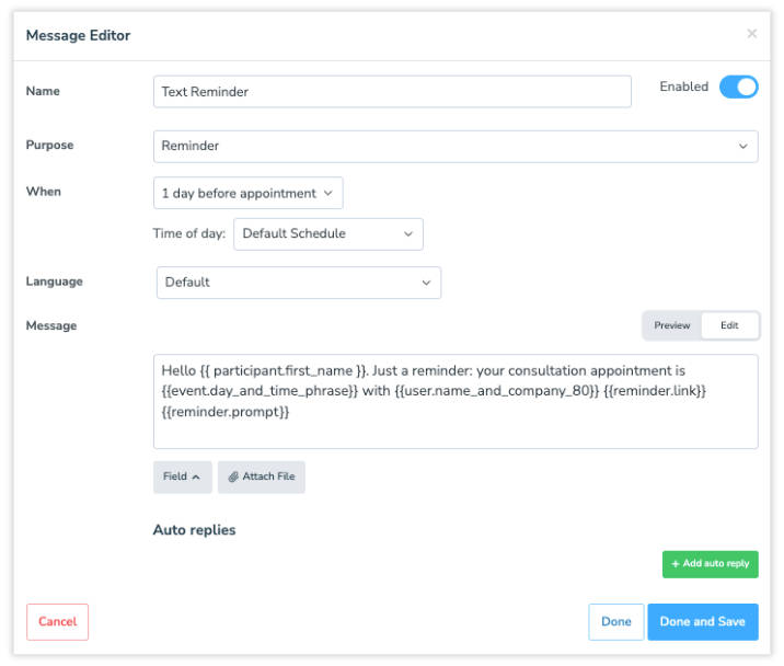 Edit your Outlook Calendar appointment text message reminder in Apptoto