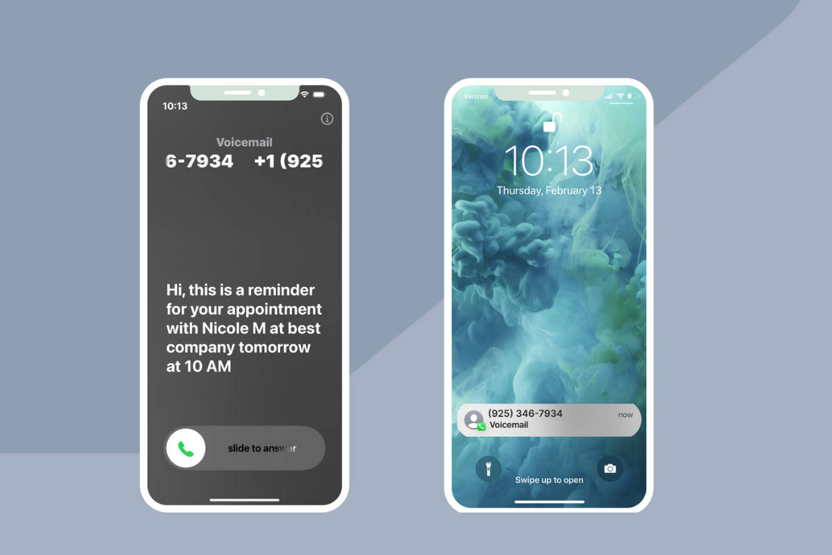 mobile phone displaying a call appointment reminder that utilized advanced voicemail detection