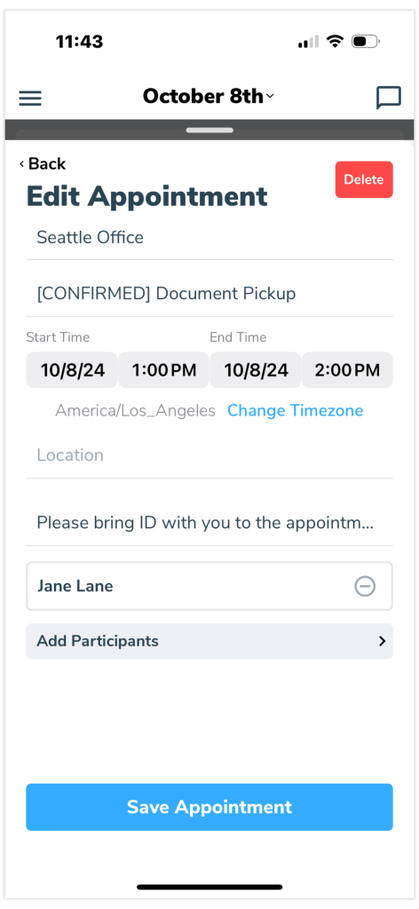 Click "Edit" on the event overview to change details about each appointment