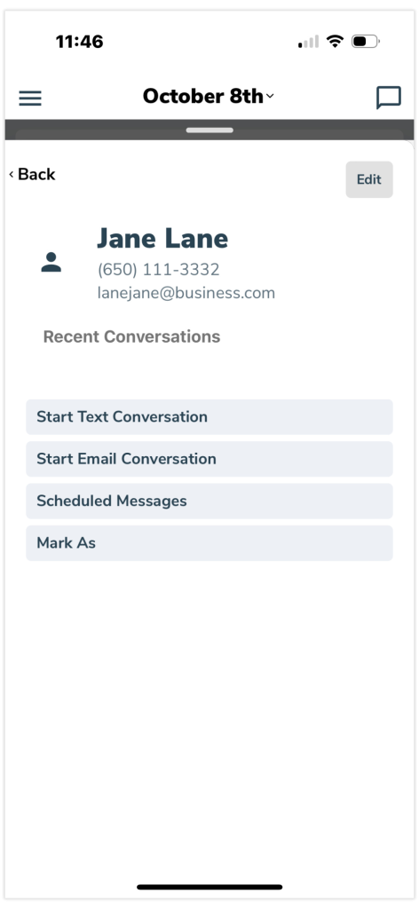 Clicking a participant allows you to start a conversation, see scheduled message, or mark them with a status