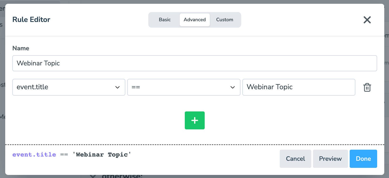 Set a reminder rule targeting anyone with Webinar Topic in their calendar event