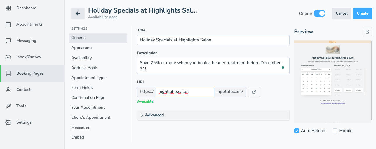 Add your discount to your general booking page settings including title and description