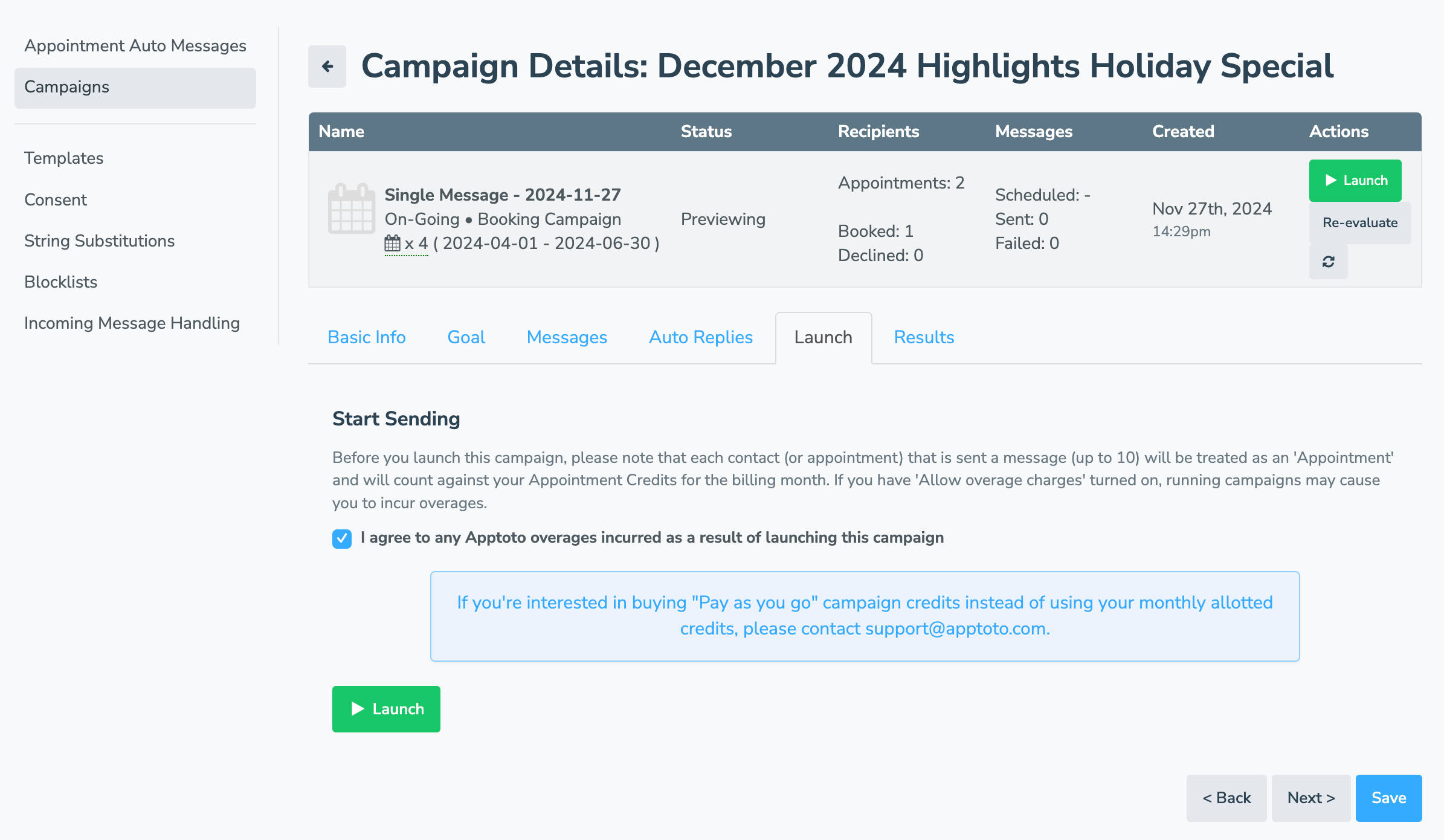 Launch discount appointment campaign