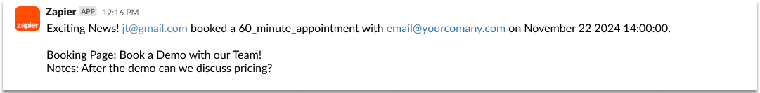 final appointment booking notification reminder in Slack using Zap