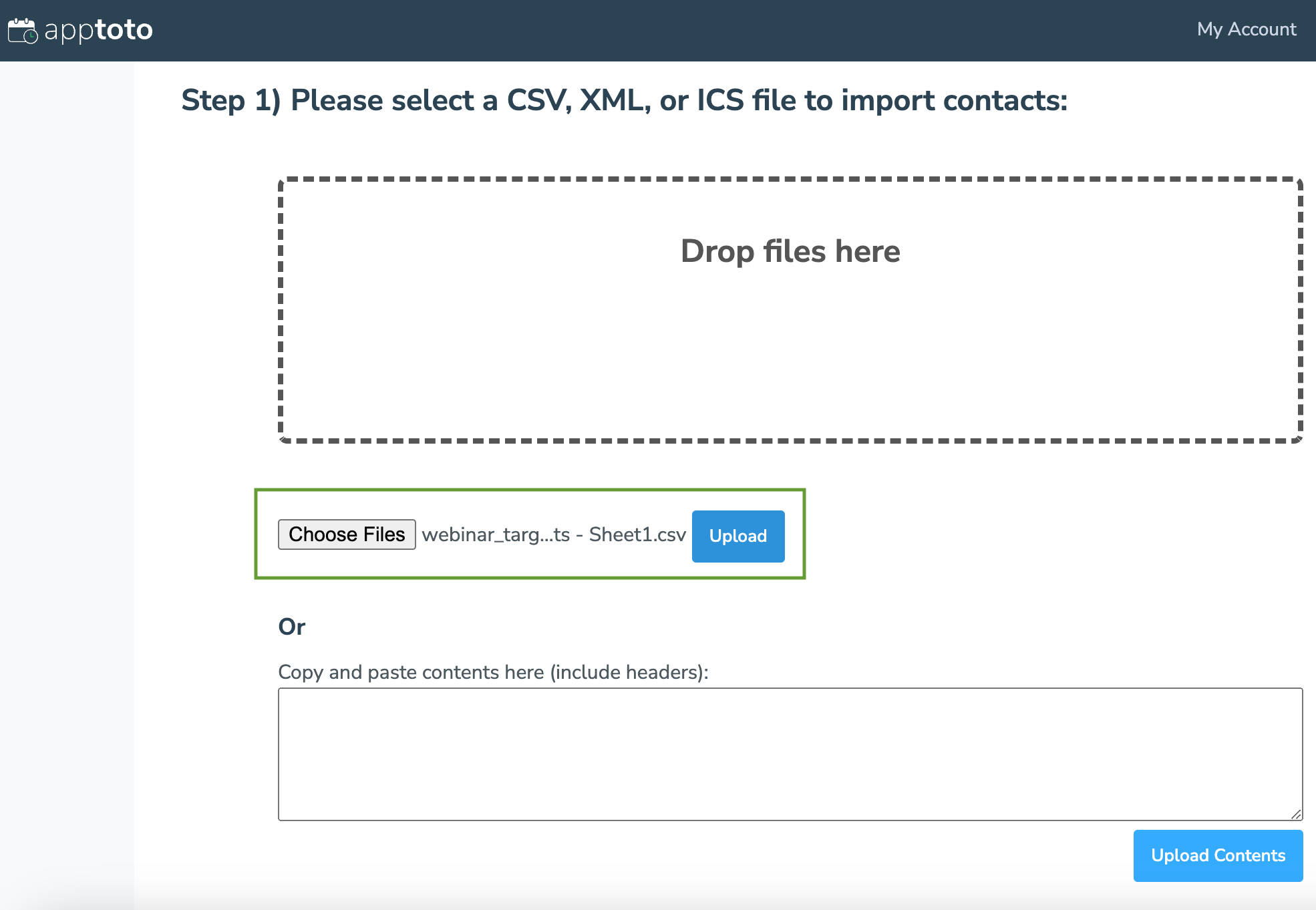 Upload your list of webinar registrants to Apptoto