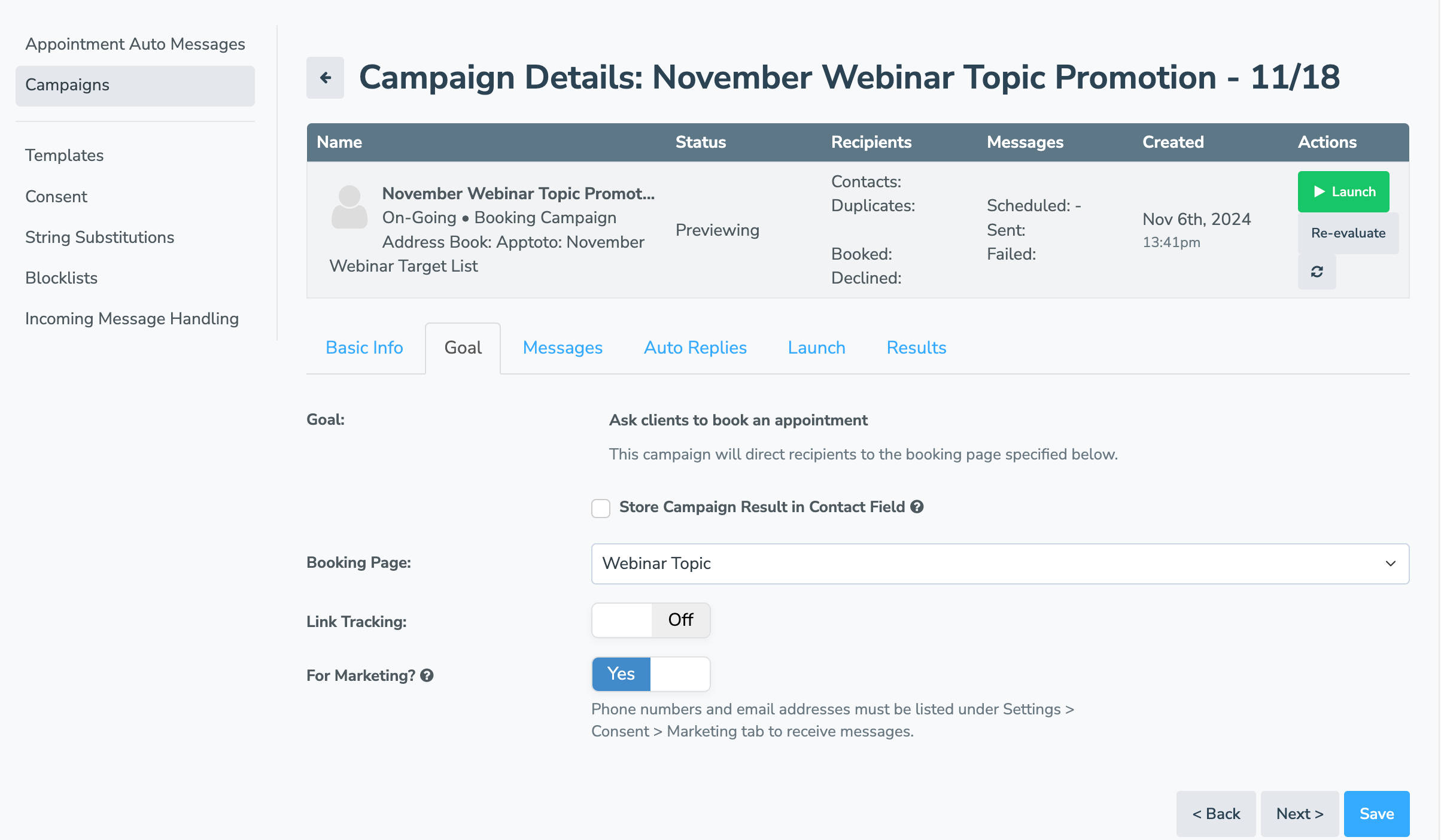 webinar promotion campaign goals page