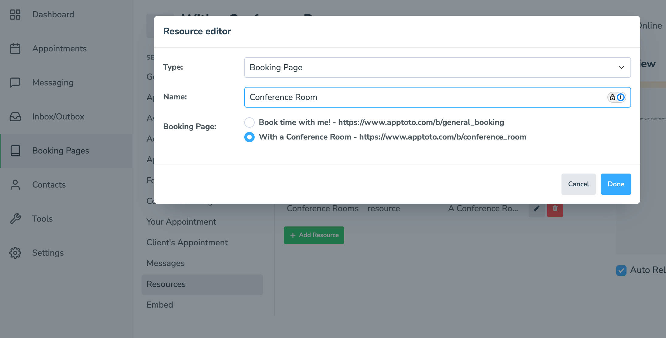 Add a calendar resource at the booking page level 