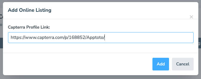 Example of third-party custom URL field for Capterra profile link