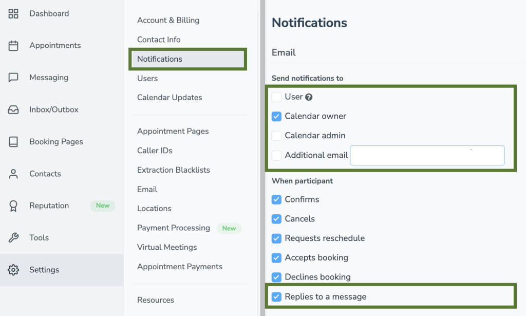 Enable email and text notifications when clients respond to reviews