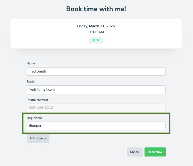 Apptoto booking page with custom Salesforce field included.