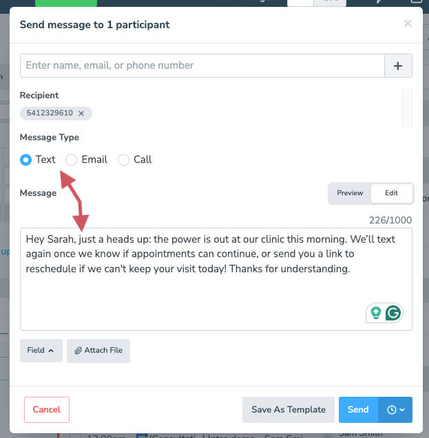 Compose the text message you want to schedule to send at a later date or time