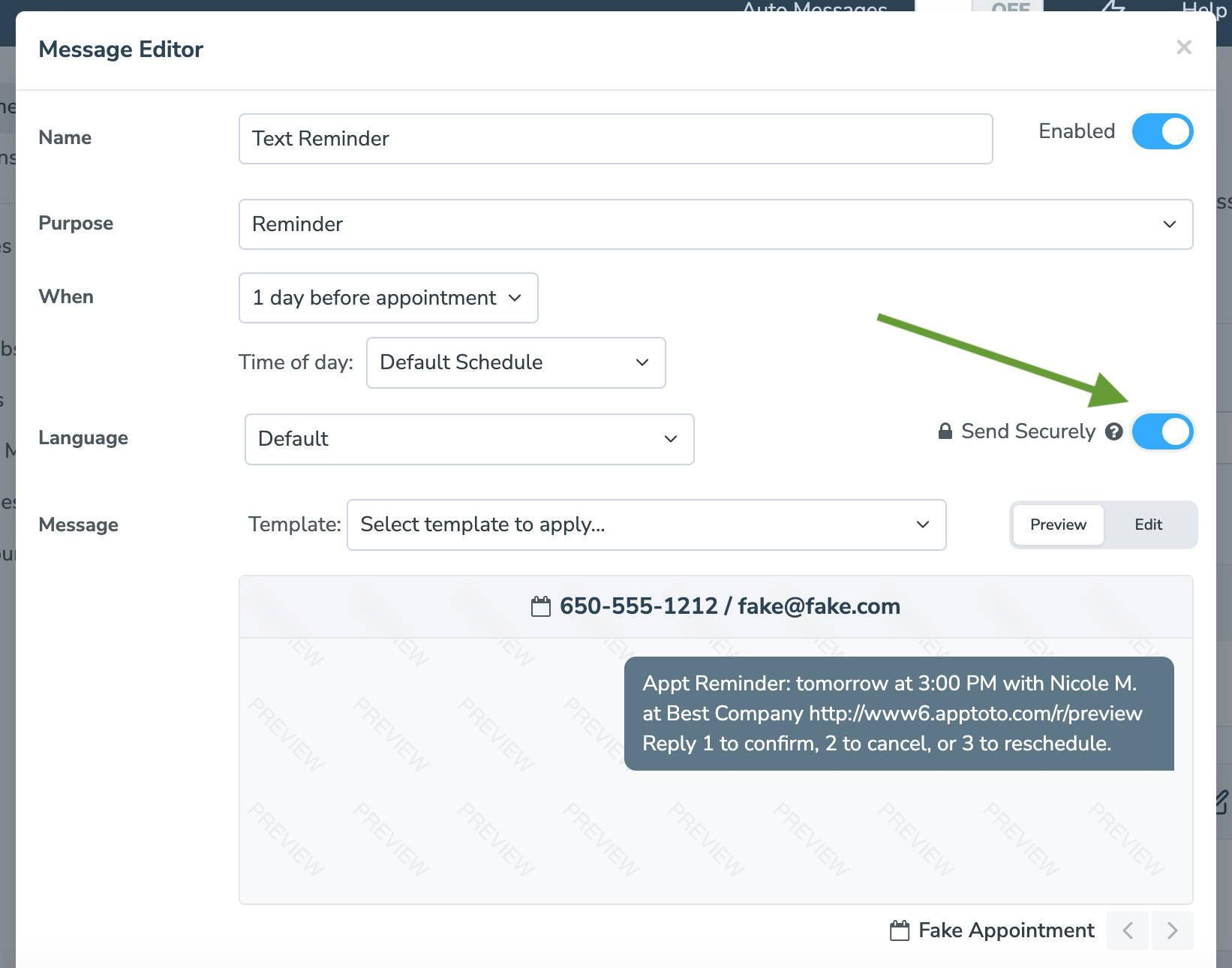 Toggle individual message on to send securely